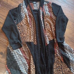Plus Size Retro Eclectic Leopard Fall Lace Full Length Cardigan